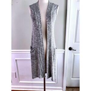 Fig & Olive Longline Vest‎ Cardigan Women Small Space Dye Gray Open Front Pocket